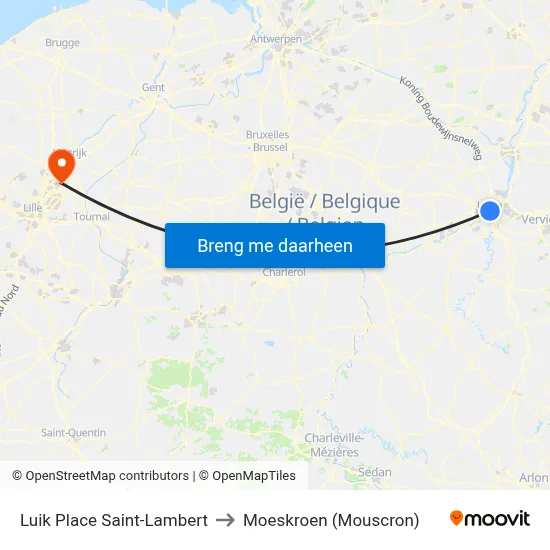 Luik Place Saint-Lambert to Moeskroen (Mouscron) map