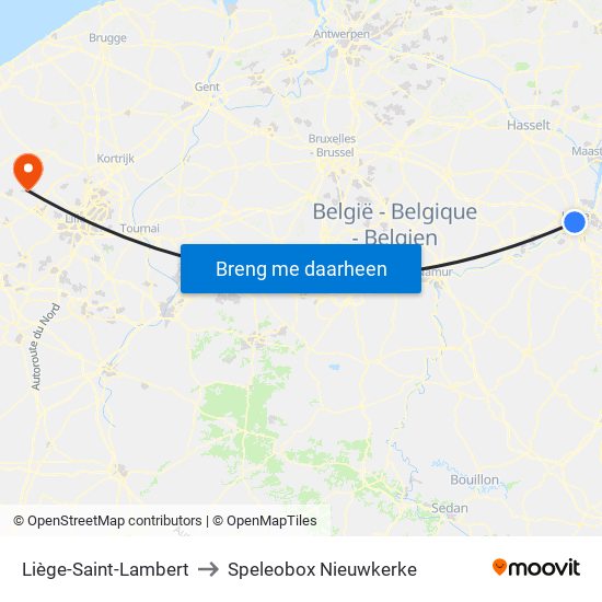 Liège-Saint-Lambert to Speleobox Nieuwkerke map