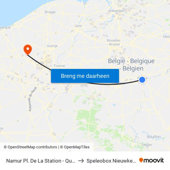 Namur Pl. De La Station - Quai B to Speleobox Nieuwkerke map