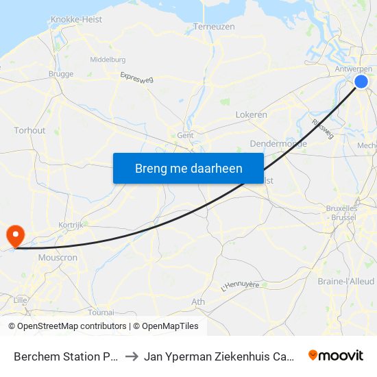 Berchem Station Perron 22 to Jan Yperman Ziekenhuis Campus Wervik map