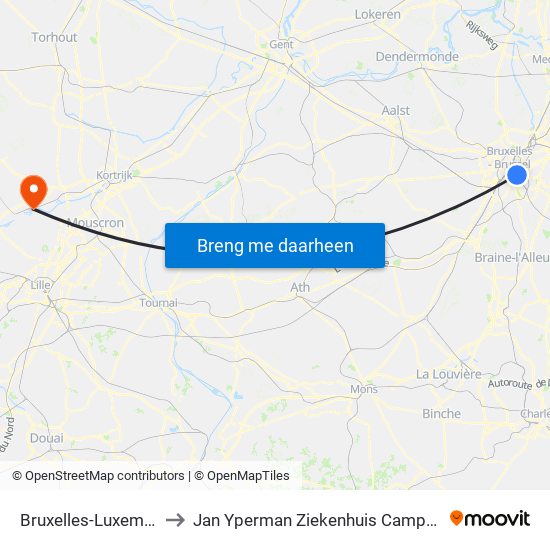 Bruxelles-Luxembourg to Jan Yperman Ziekenhuis Campus Wervik map