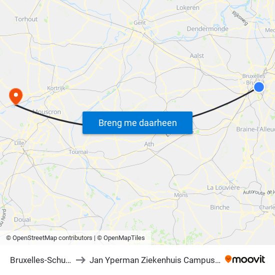Bruxelles-Schuman to Jan Yperman Ziekenhuis Campus Wervik map