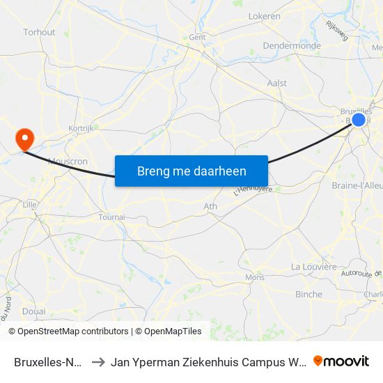 Bruxelles-Nord to Jan Yperman Ziekenhuis Campus Wervik map