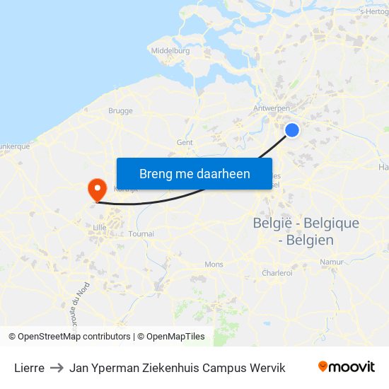 Lierre to Jan Yperman Ziekenhuis Campus Wervik map
