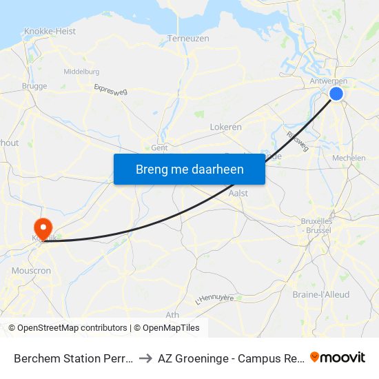 Berchem Station Perron 22 to AZ Groeninge - Campus Reepkaai map