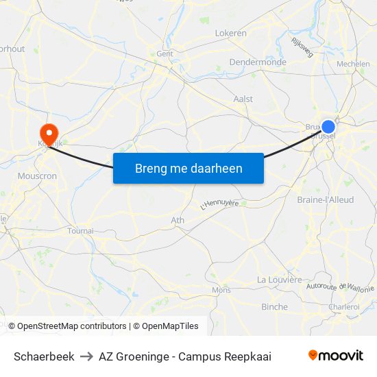 Schaerbeek to AZ Groeninge - Campus Reepkaai map