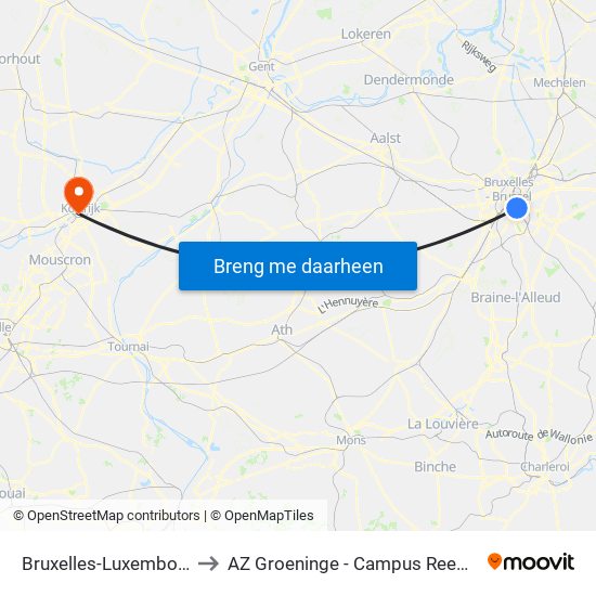 Bruxelles-Luxembourg to AZ Groeninge - Campus Reepkaai map