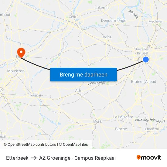 Etterbeek to AZ Groeninge - Campus Reepkaai map