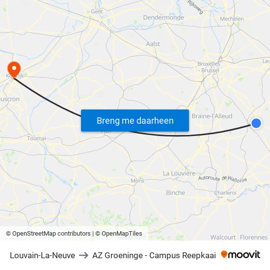Louvain-La-Neuve to AZ Groeninge - Campus Reepkaai map