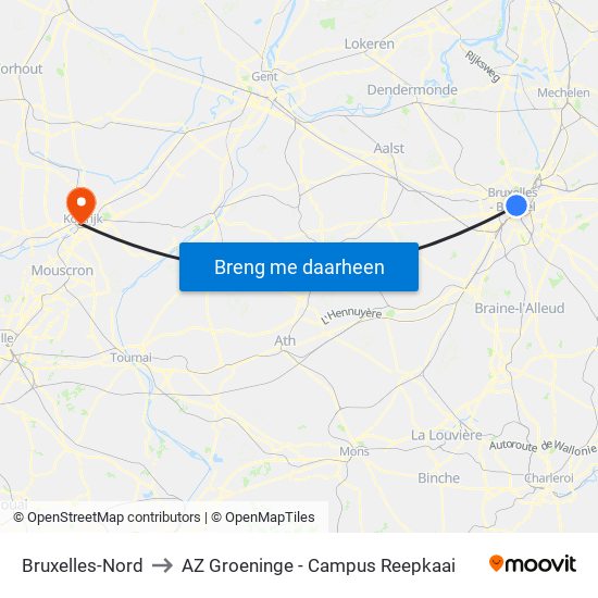 Bruxelles-Nord to AZ Groeninge - Campus Reepkaai map
