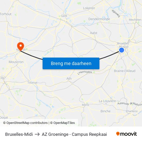 Bruxelles-Midi to AZ Groeninge - Campus Reepkaai map