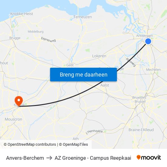 Anvers-Berchem to AZ Groeninge - Campus Reepkaai map