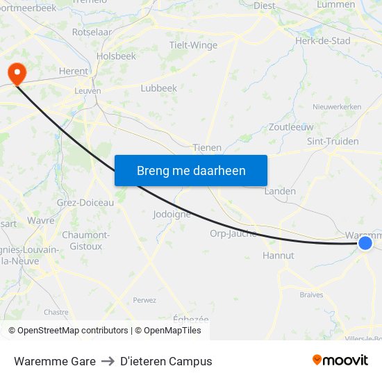 Waremme Gare to D'ieteren Campus map