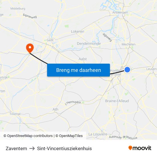 Zaventem to Sint-Vincentiusziekenhuis map