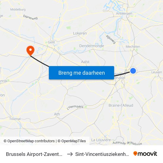 Brussels Airport-Zaventem to Sint-Vincentiusziekenhuis map