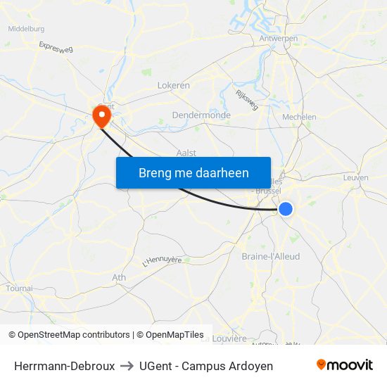 Herrmann-Debroux to UGent - Campus Ardoyen map