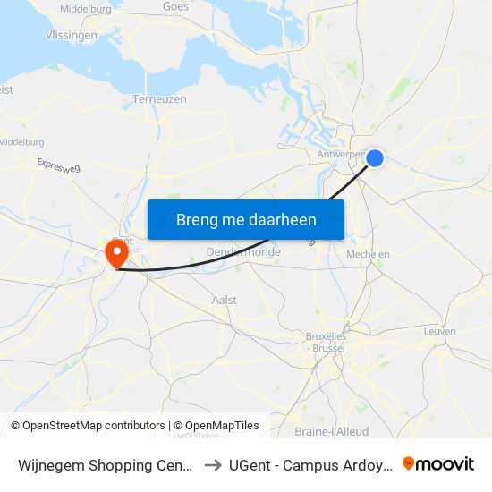 Wijnegem Shopping Center to UGent - Campus Ardoyen map