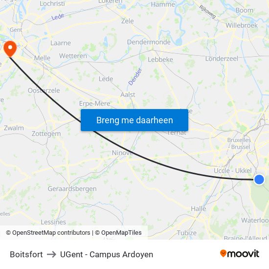 Boitsfort to UGent - Campus Ardoyen map