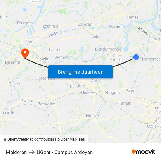 Malderen to UGent - Campus Ardoyen map