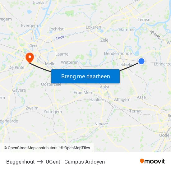 Buggenhout to UGent - Campus Ardoyen map