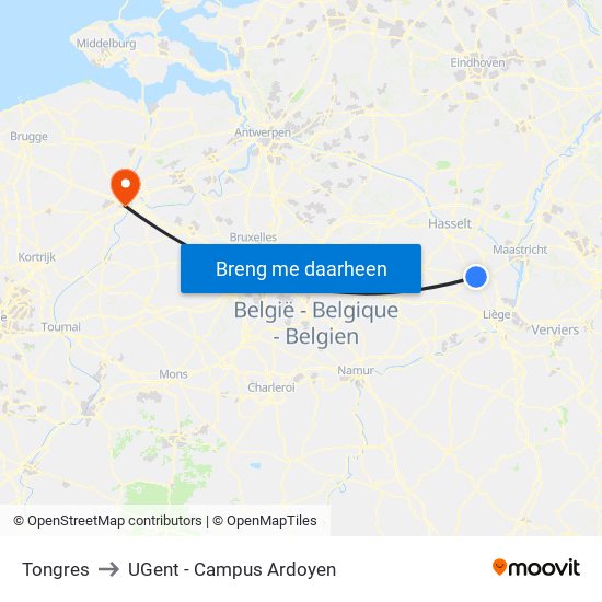Tongres to UGent - Campus Ardoyen map