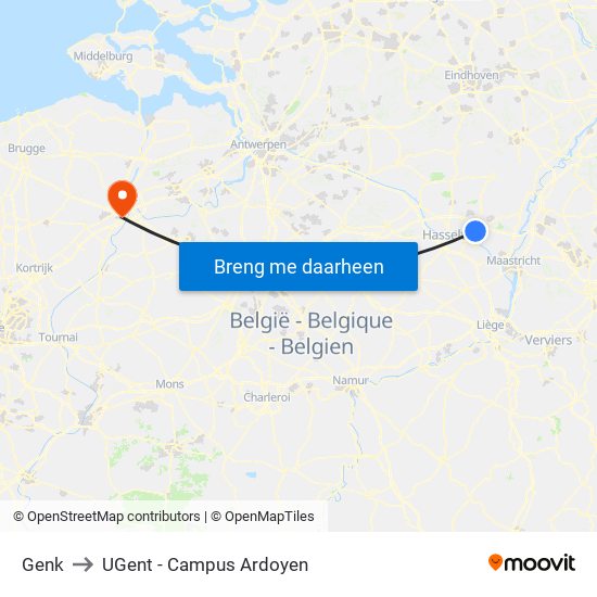 Genk to UGent - Campus Ardoyen map