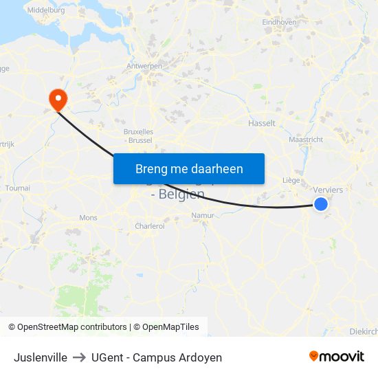 Juslenville to UGent - Campus Ardoyen map