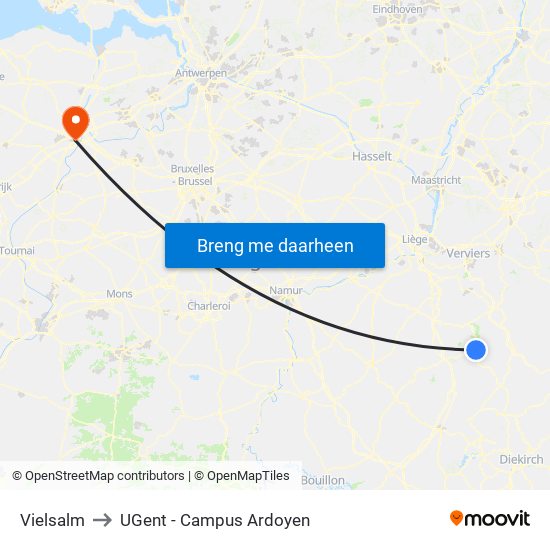 Vielsalm to UGent - Campus Ardoyen map