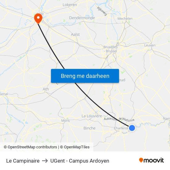 Le Campinaire to UGent - Campus Ardoyen map