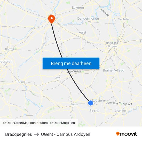 Bracquegnies to UGent - Campus Ardoyen map