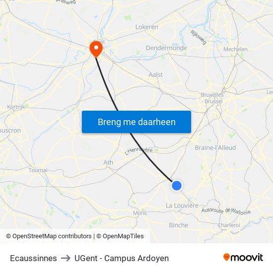 Ecaussinnes to UGent - Campus Ardoyen map