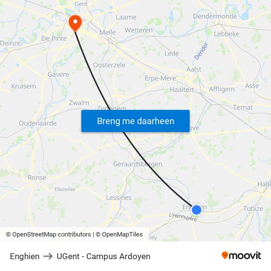 Enghien to UGent - Campus Ardoyen map