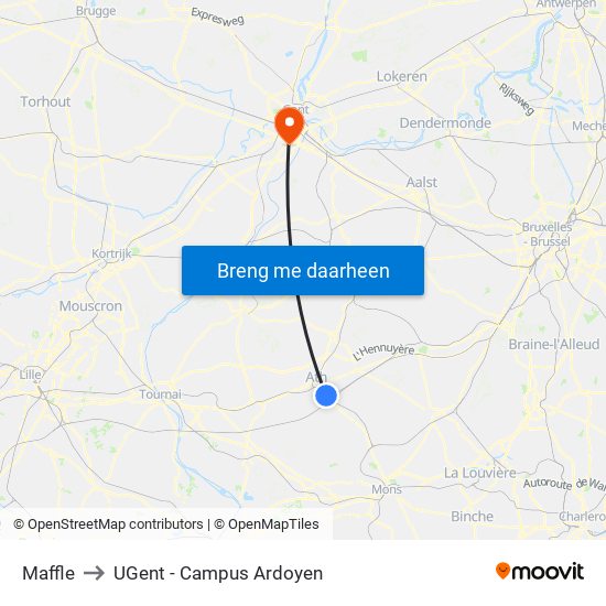 Maffle to UGent - Campus Ardoyen map