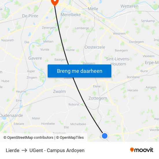 Lierde to UGent - Campus Ardoyen map