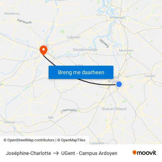 Joséphine-Charlotte to UGent - Campus Ardoyen map