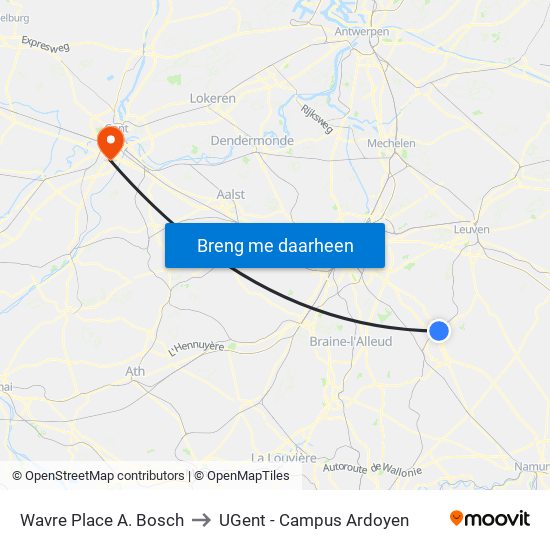 Wavre Place A. Bosch to UGent - Campus Ardoyen map