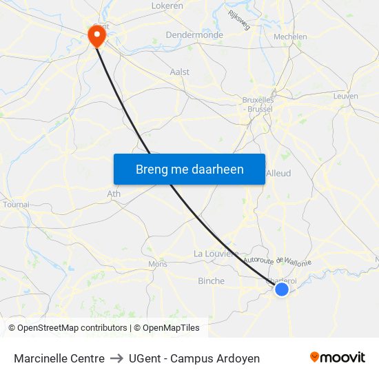 Marcinelle Centre to UGent - Campus Ardoyen map