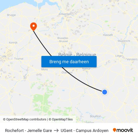 Rochefort - Jemelle Gare to UGent - Campus Ardoyen map