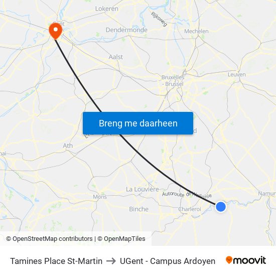 Tamines Place St-Martin to UGent - Campus Ardoyen map