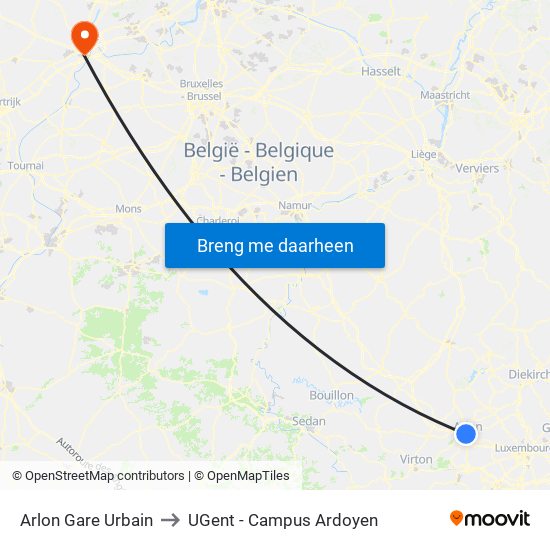 Arlon Gare Urbain to UGent - Campus Ardoyen map