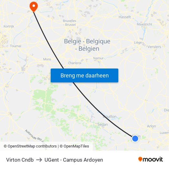 Virton Cndb to UGent - Campus Ardoyen map