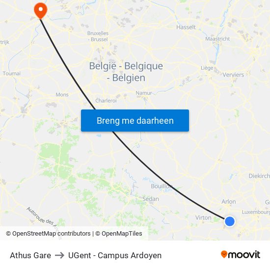 Athus Gare to UGent - Campus Ardoyen map