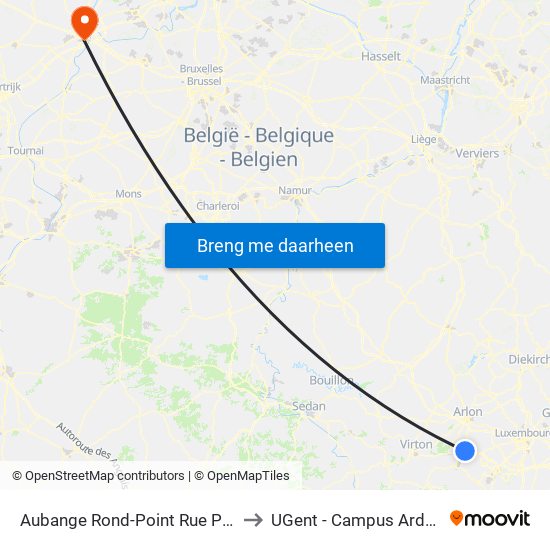 Aubange Rond-Point Rue Perbal to UGent - Campus Ardoyen map