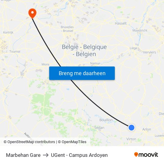 Marbehan Gare to UGent - Campus Ardoyen map