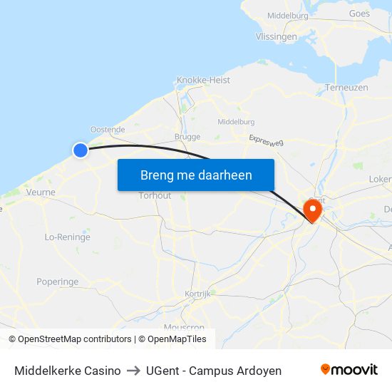 Middelkerke Casino to UGent - Campus Ardoyen map