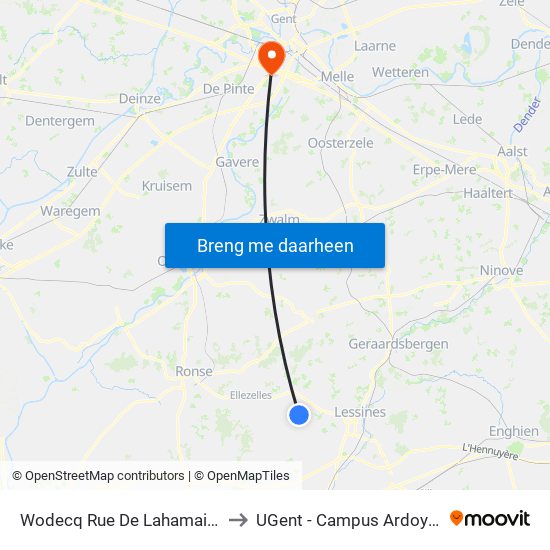 Wodecq Rue De Lahamaide to UGent - Campus Ardoyen map