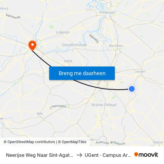 Neerijse Weg Naar Sint-Agatha-Rode to UGent - Campus Ardoyen map