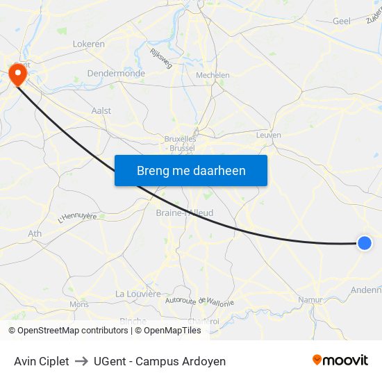 Avin Ciplet to UGent - Campus Ardoyen map