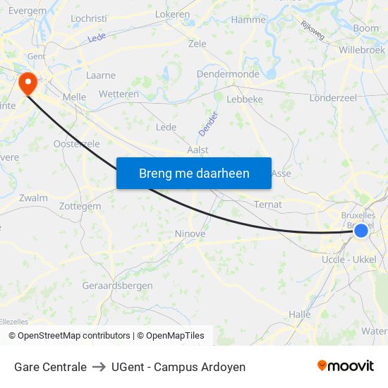 Gare Centrale to UGent - Campus Ardoyen map