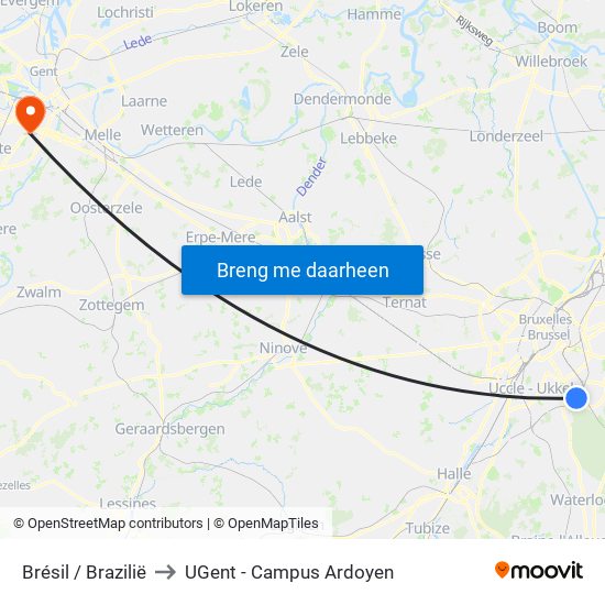 Brésil / Brazilië to UGent - Campus Ardoyen map